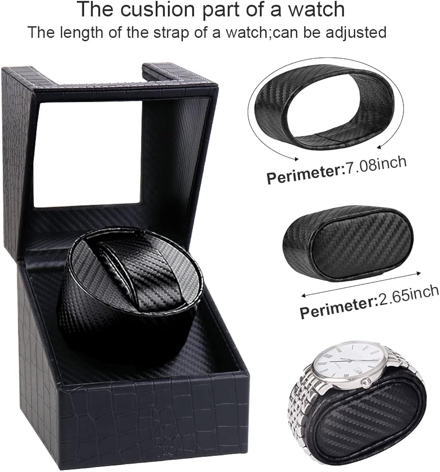 Automatic Single Watch Winder with Quiet Japanese Motor,in Wood Shell and Black Leather,AC Adapter or Battery Powered