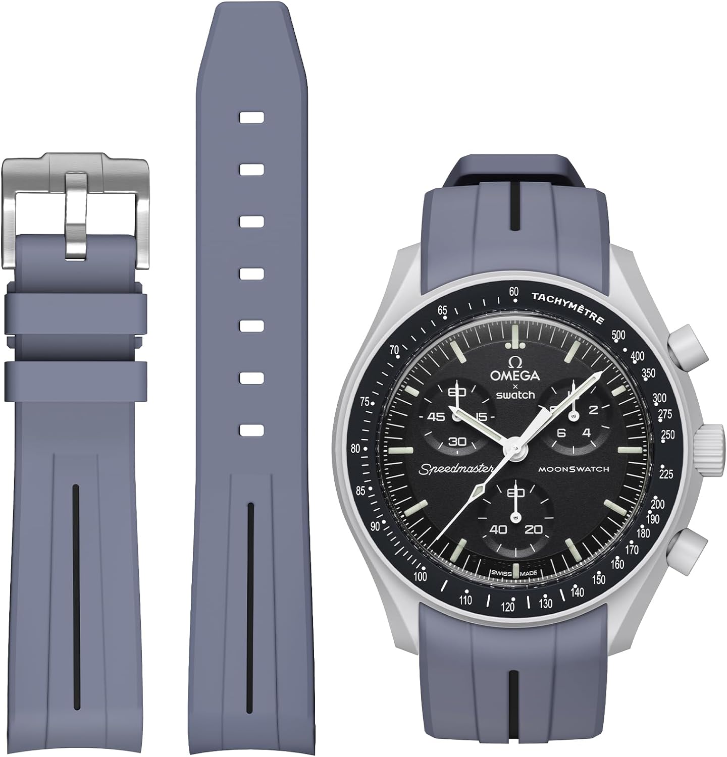 Bands for Moonswatch Watch,Curved No Gap Rubber Strap Compatible with Omega X Swatch Moonswatch Speedmaster/Rolex/SEIKO 20mm Watch,Swatch Omega Moonswatch Speedmaster Watch Replacement Band Men Women