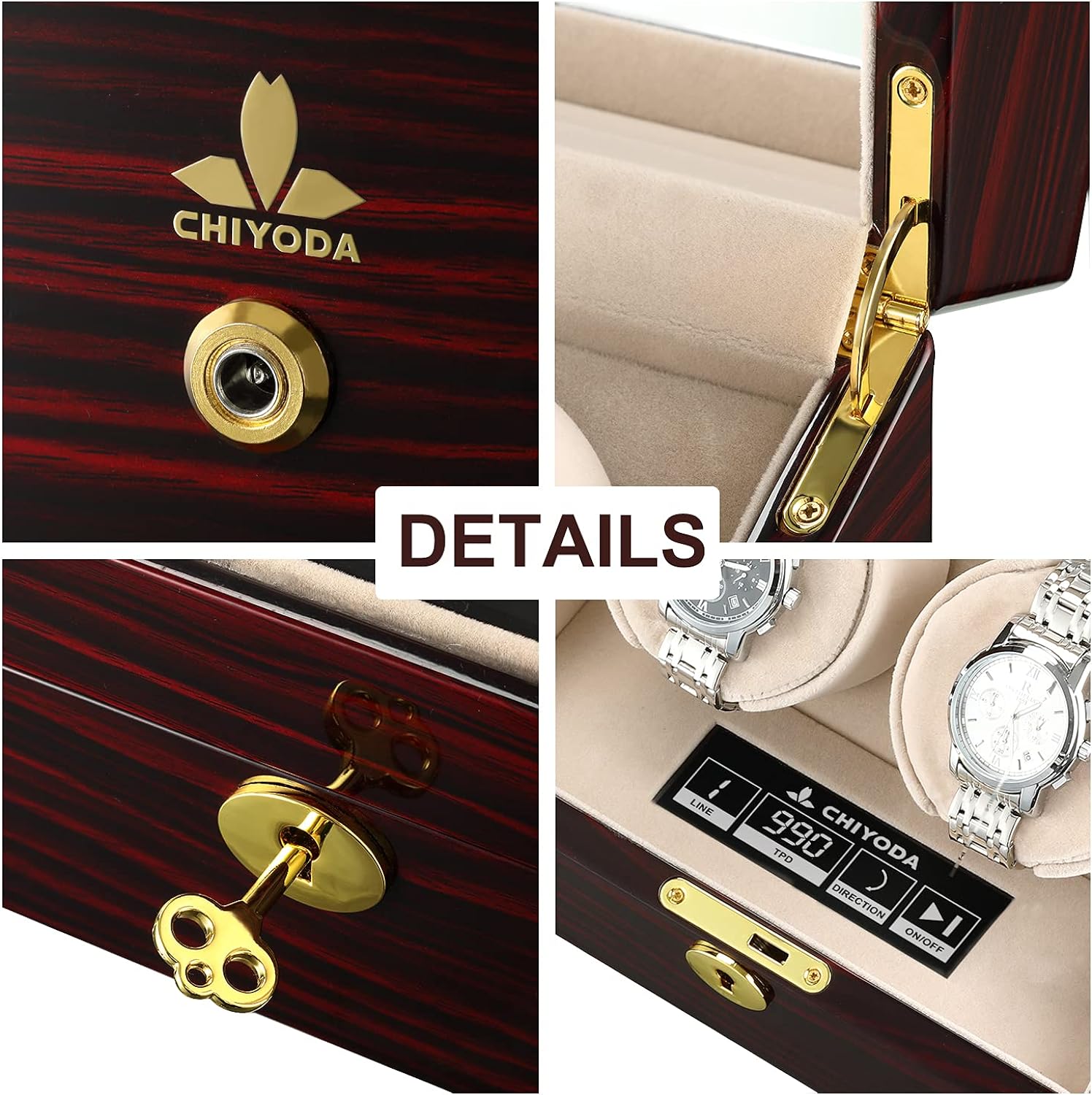 CHIYODA Watch Winder for Mens and Womens Automatic Watch with 2 Mabuchi Motors, LCD Touch Screen