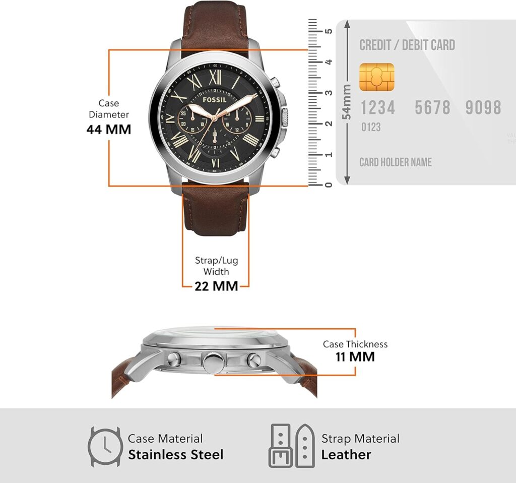 Fossil Grant Mens Watch with Chronograph Display and Genuine Leather or Stainless Steel Band