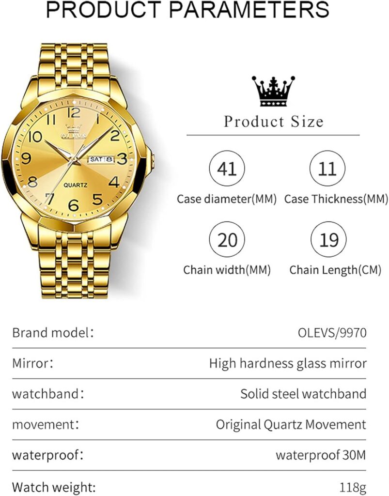 OLEVS Watch for Men Luxury Dress Analog Quartz Stainless Steel Waterproof Luminous Date Diamond Business Two Tone Casual Wrist Watch