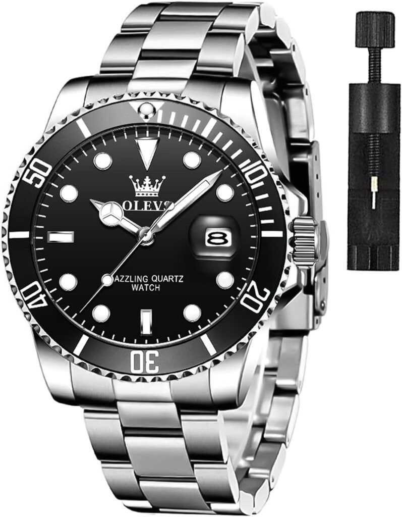 OLEVS Watches for Men Classic with Date Business Dress Luxury Big Face Green/Black/Blue Waterproof Luminous Mens Wrist Watch Analog Two Tone Stainless Steel Men Watch